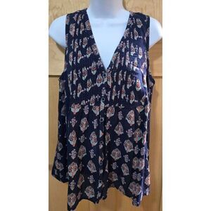 Maeve By Anthropologie Sleeveless Floral Button-Front Top With Pintuck Details